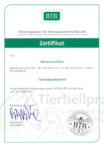 Zertifikat Tierheilpraktikerin